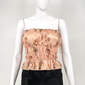 Reformation Viviana Silk Floral Peplum Cami Top in Liaison Peach Pink Size L